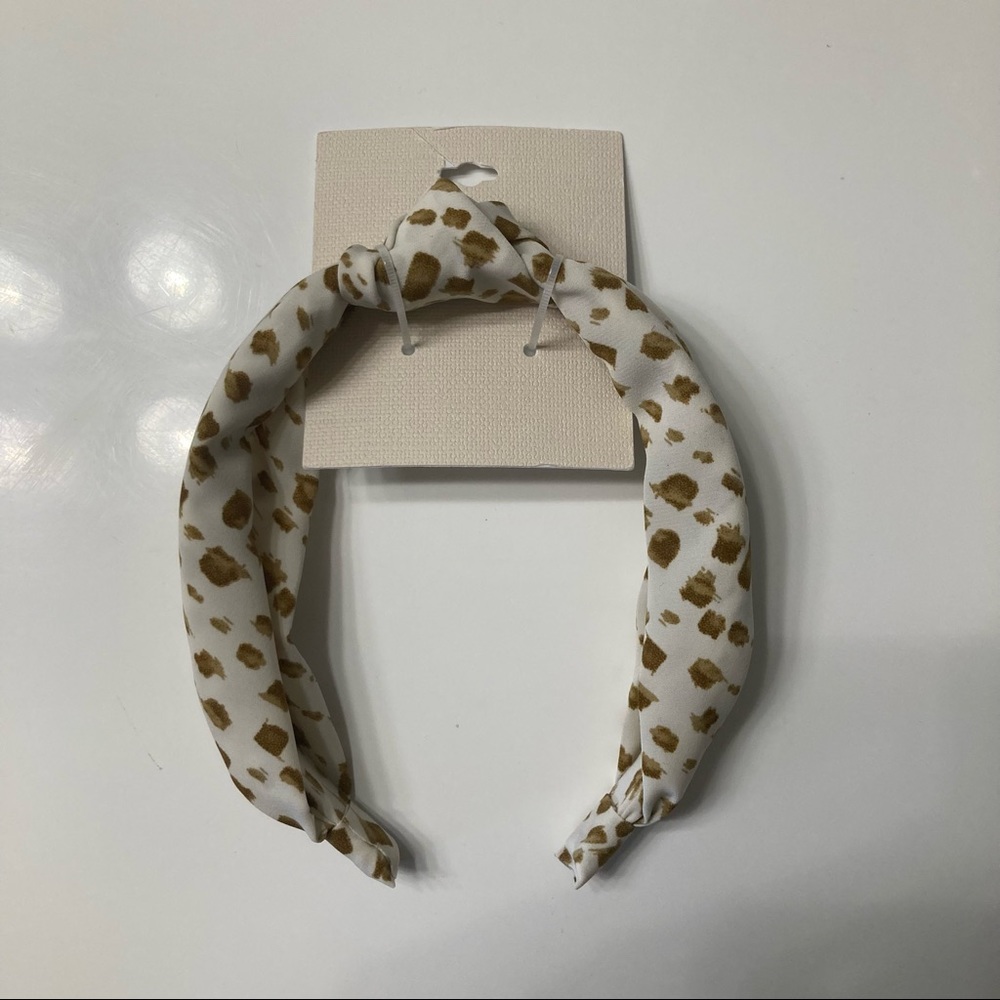 White and gold polka dot headband with knot NWT